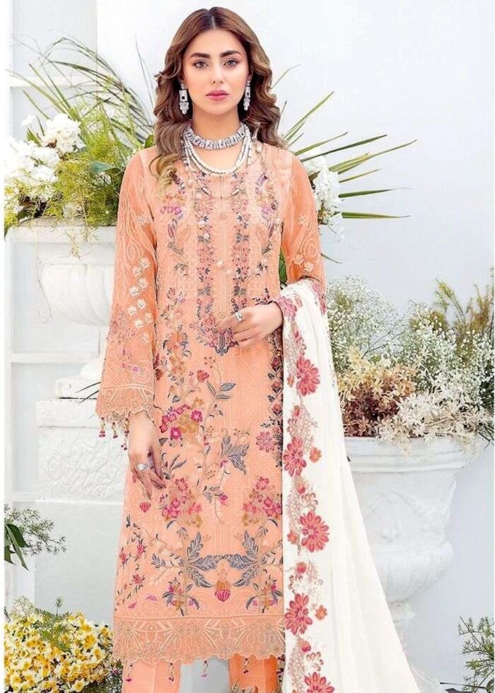 Orange Embroidered Designer Georgette Suit