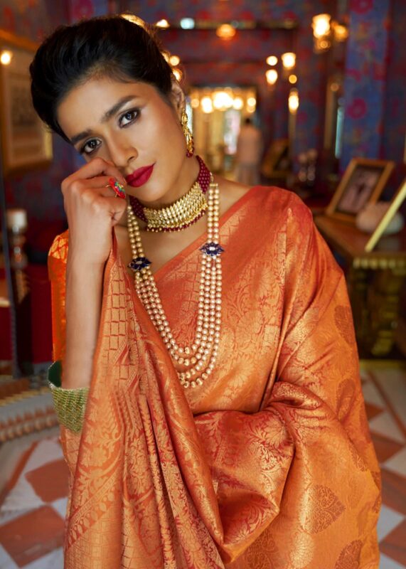 Orange Woven Kanjivaram Silk Saree