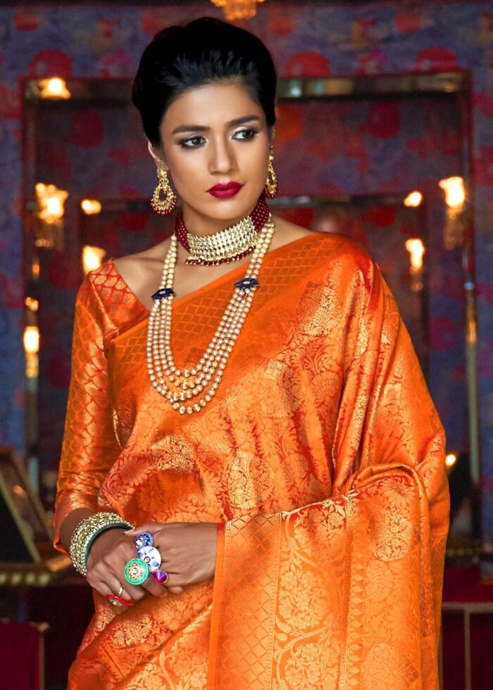 Orange Woven Kanjivaram Silk Saree