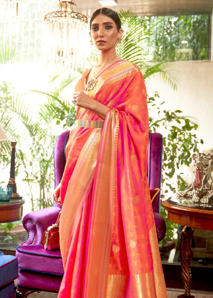 Peach Smooth Silk Banarasi Weave Saree