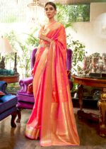 Peach Smooth Silk Banarasi Weave Saree