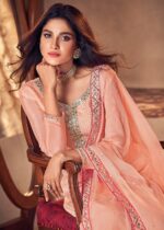 Peachy Pink Semi-Stitched Georgette Palazzo Suit Set