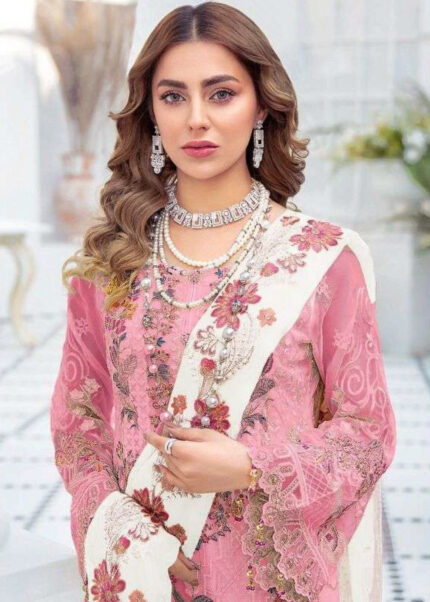 Pink Embroidered Designer Georgette Suit