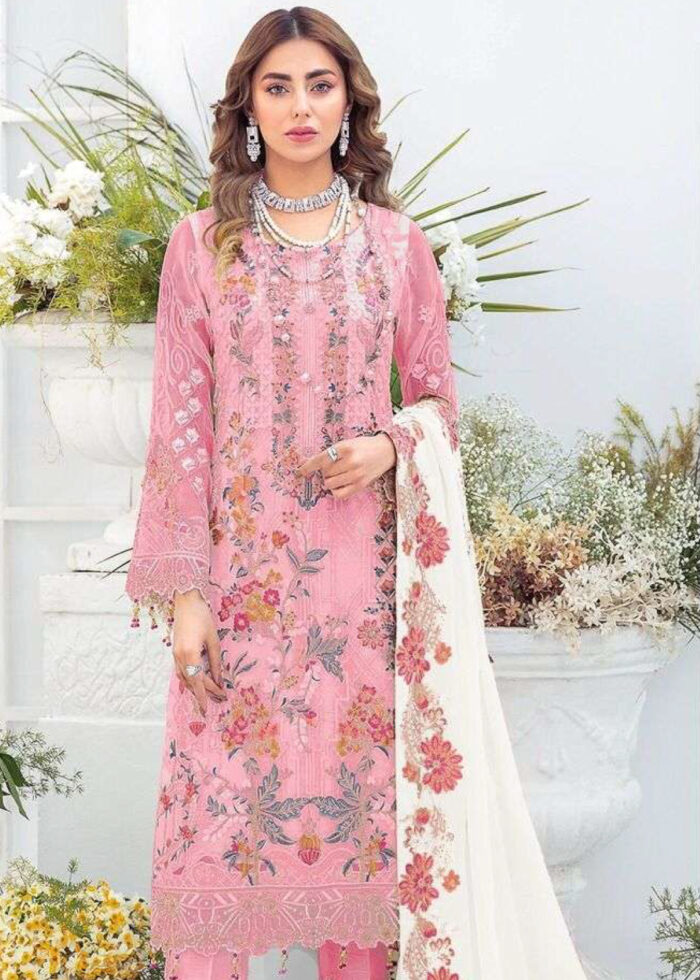 Pink Embroidered Designer Georgette Suit