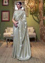 Sage Gray Woven Linen Silk Saree