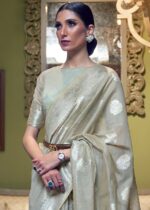 Sage Gray Woven Linen Silk Saree