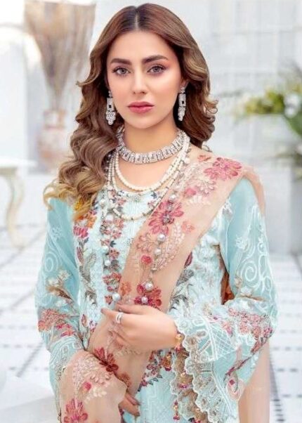 Sky Blue Embroidered Designer Georgette Suit