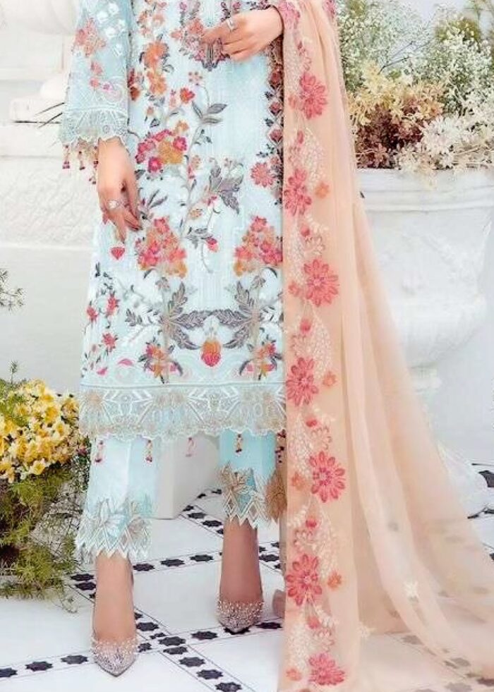 Sky Blue Embroidered Designer Georgette Suit