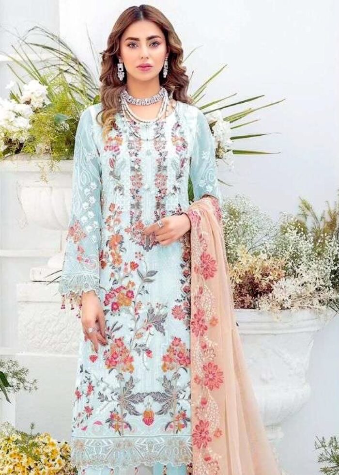 Sky Blue Embroidered Designer Georgette Suit