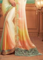 White Multi-Coloured Embroidered Designer Silk Saree