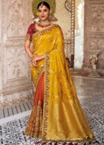 Yellow & Brown Dual-Colour Woven Banarasi Silk Saree