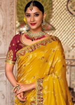 Yellow & Brown Dual-Colour Woven Banarasi Silk Saree