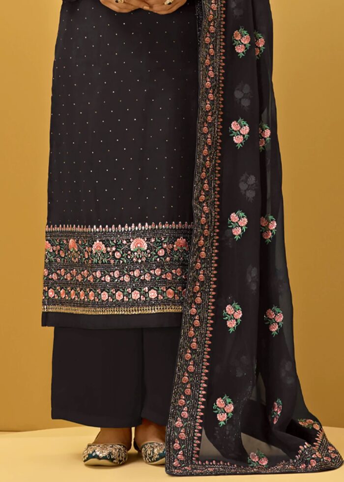 Black Unstitched Embroidered Georgette Suit Set