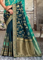 Blue Dual-tone Half N Half Woven Banarasi Silk Saree