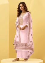 Blush Pink Unstitched Embroidered Georgette Suit Set