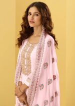 Blush Pink Unstitched Embroidered Georgette Suit Set