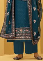 Cerulean Blue Unstitched Embroidered Georgette Suit Set