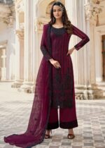 Dark Plum Unstitched Heavily Embroidered Suit Set