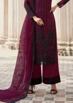 Dark Plum Unstitched Heavily Embroidered Suit Set