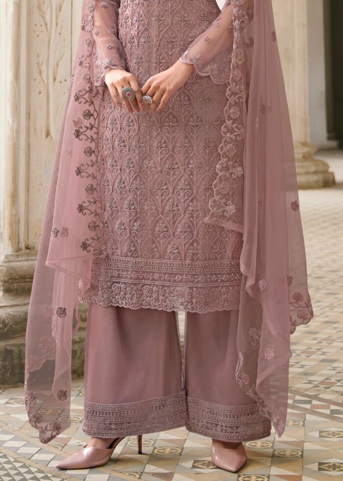 Mauve Unstitched Heavily Embroidered Suit Set