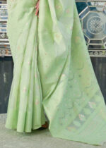 Mint Green Cotton Saree with Lucknowi Chikankari Weaving