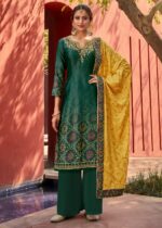 Moss Green Digitally Printed Suit Set with Embroidery Work