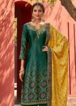 Moss Green Digitally Printed Suit Set with Embroidery Work