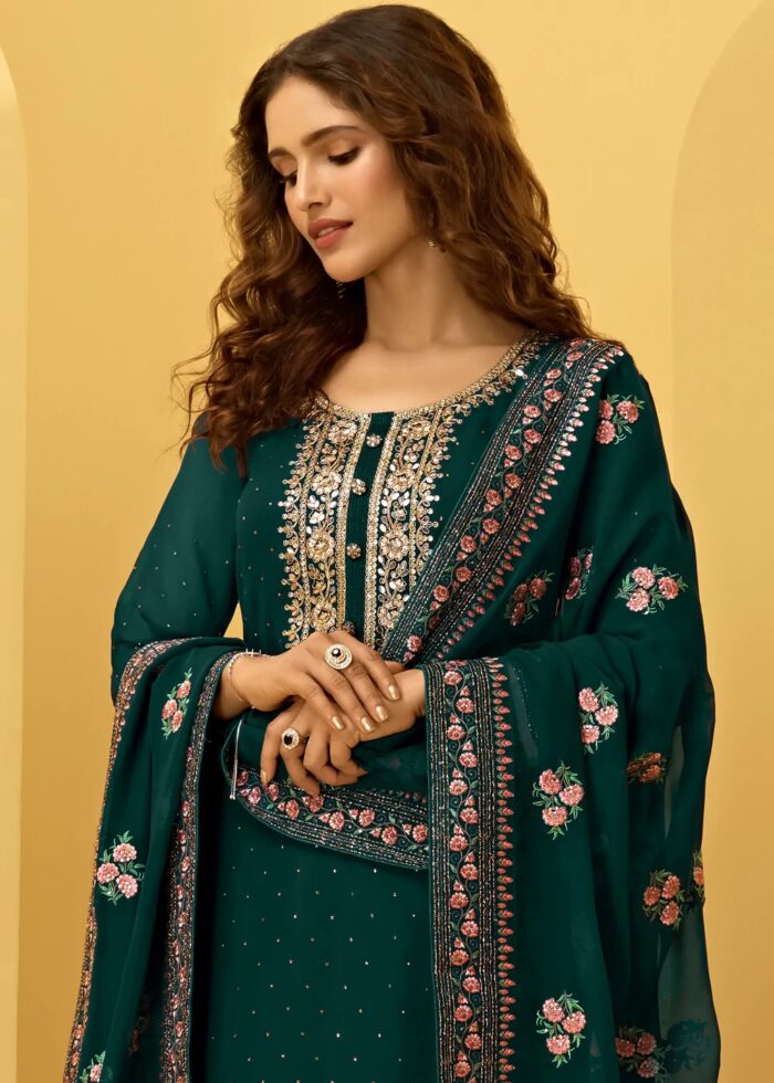 Moss Green Embroidered Georgette Suit Set