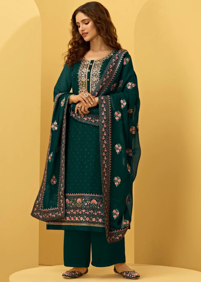 Moss Green Embroidered Georgette Suit Set