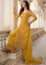 Mustard Yellow Unstitched Heavily Embroidered Suit Set