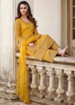 Mustard Yellow Unstitched Heavily Embroidered Suit Set