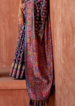 Navy Blue Kashmiri Jamawar Woven Pashmina Silk Saree