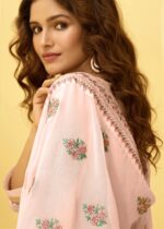 Pale Pink Unstitched Embroidered Georgette Suit Set