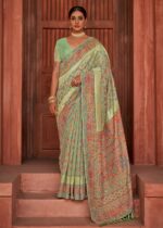 Pastel Green Kashmiri Jamawar Woven Pashmina Silk Saree