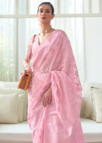 Pink Cotton Saree with Lucknowi Chikankari Weaving