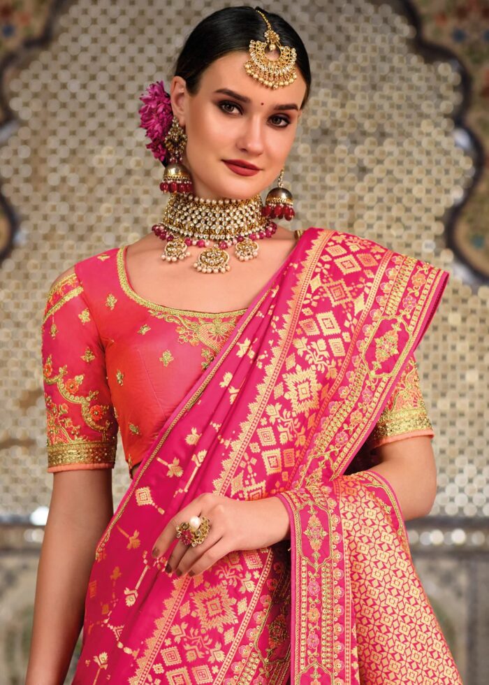 Pink Dual-tone Half N Half Woven Banarasi Silk Saree