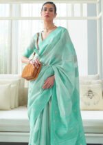 Turquoise Cotton Saree with Lucknowi Chikankari Weaving