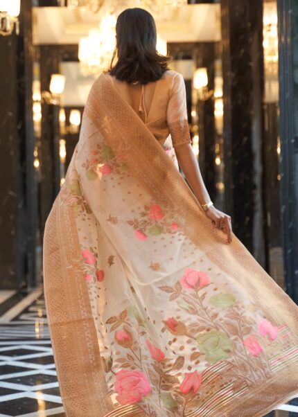 Beige Woven Linen Saree