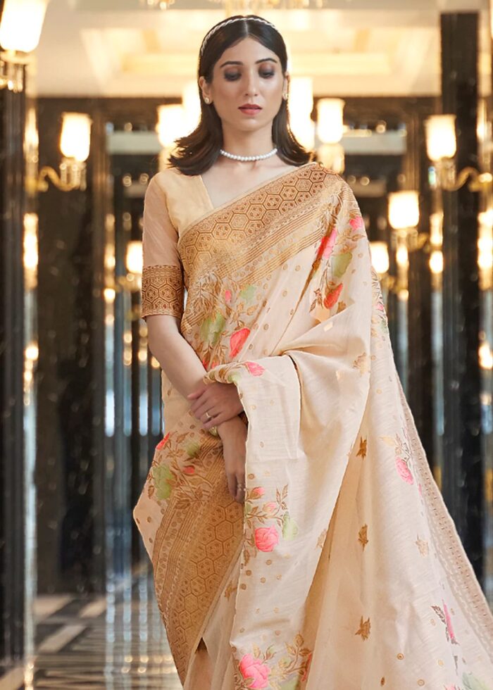 Beige Woven Linen Saree