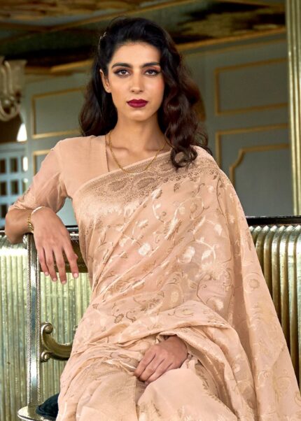 Beige Woven Linen Silk Saree