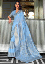 Blue Woven Linen Silk Saree