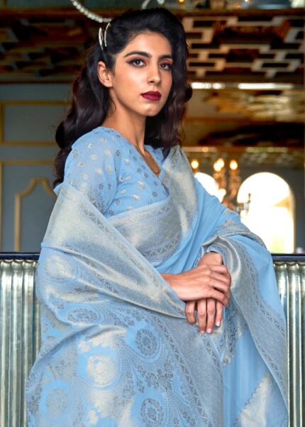 Blue Woven Linen Silk Saree