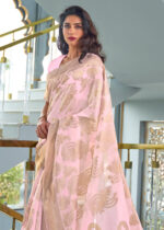 Blush Pink Woven Linen Silk Saree