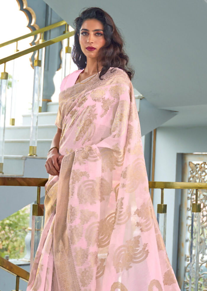 Blush Pink Woven Linen Silk Saree