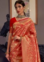 Golden Zari Woven Red Kanjivaram Silk Saree