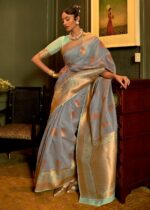 Gray Banarasi Linen Saree