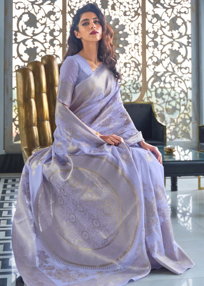 Lavender Woven Linen Silk Saree