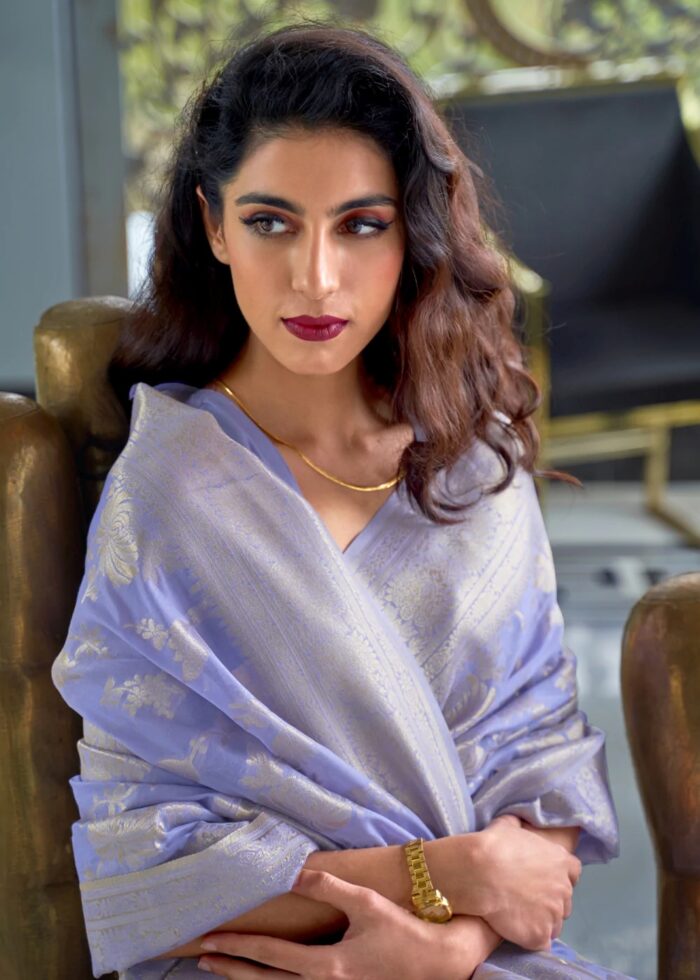 Lavender Woven Linen Silk Saree