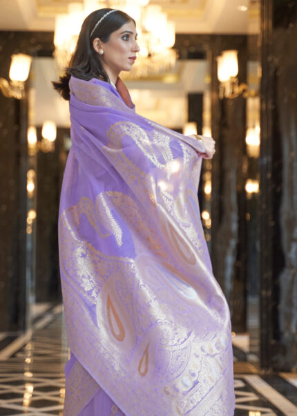 Lilac Purple Woven Linen Saree