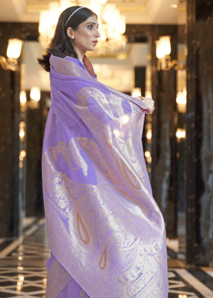 Lilac Purple Woven Linen Saree